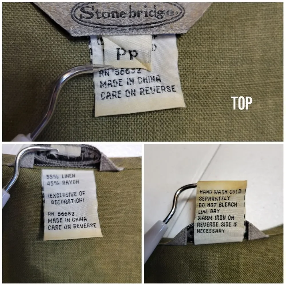 Stonebridge Vintage Green Linen Animal Print Safari Matching Set Blouse Trousers